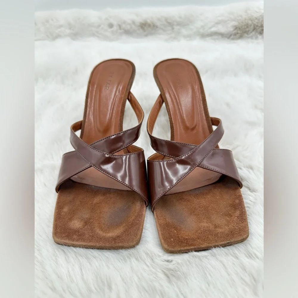 BY FAR Brigette Brown Strappy Heels size‎ 37 US 7 suede leather